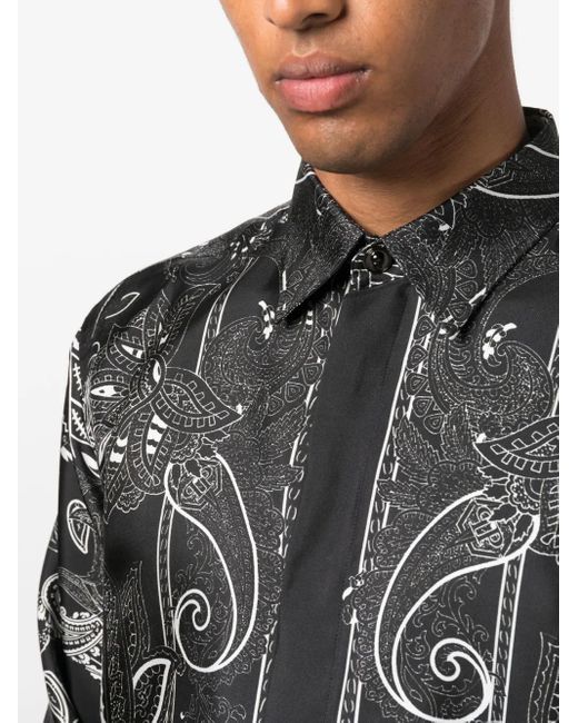 Philipp Plein Black Dandy Paisley-Print Silk Shirt for men