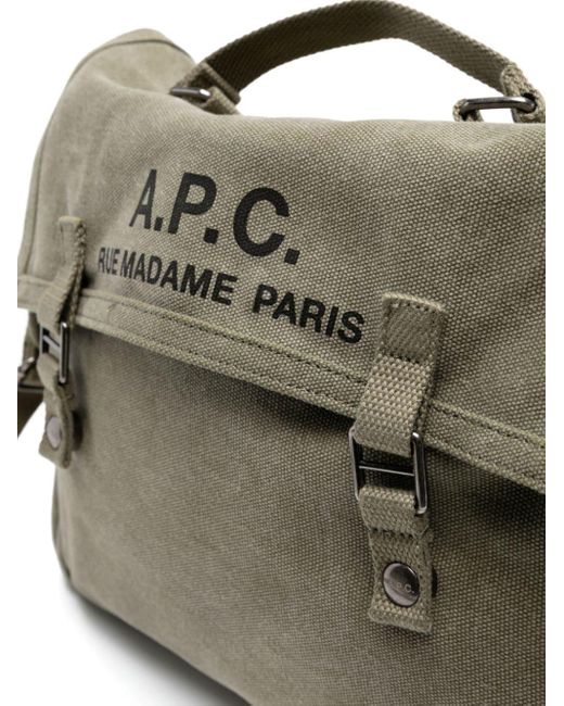 A.P.C. Logo Print Canvas Messenger Bag in Green for Men | Lyst