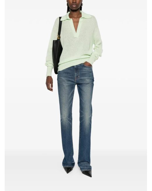 Tom Ford Green V-Neck Collared Sweater