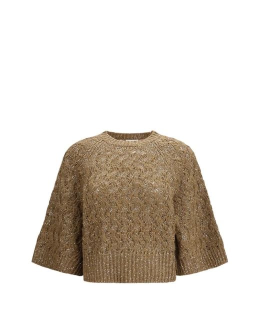 Brunello Cucinelli Brown Open-Stitch Sweater