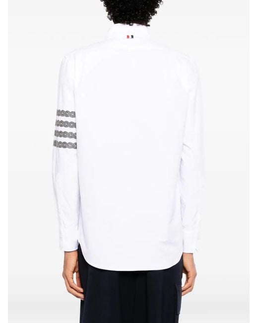 Thom Browne White 4-Bar Embroidered Shirt for men