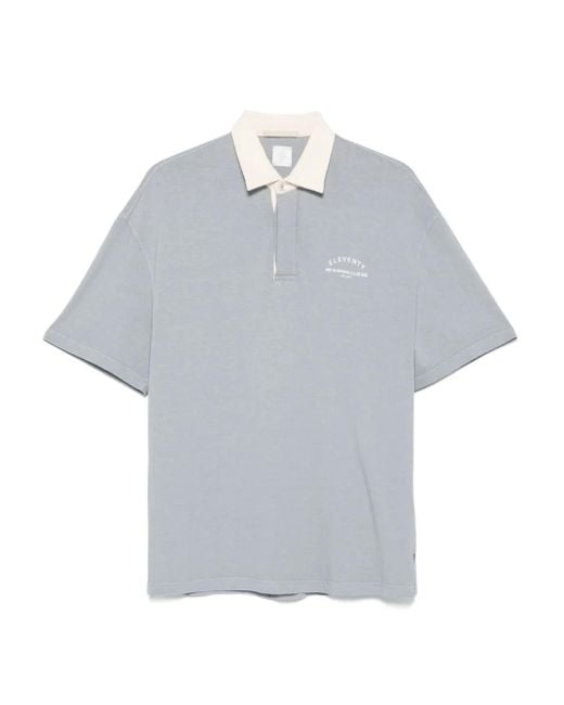 Eleventy Gray Running Club-Print Cotton Polo Shirt for men