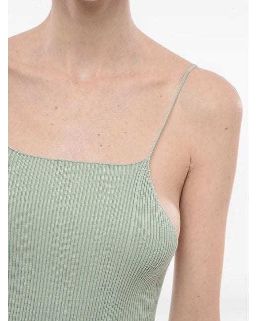 Aeron Green Ribbed-Knit Fitted Midi Dress