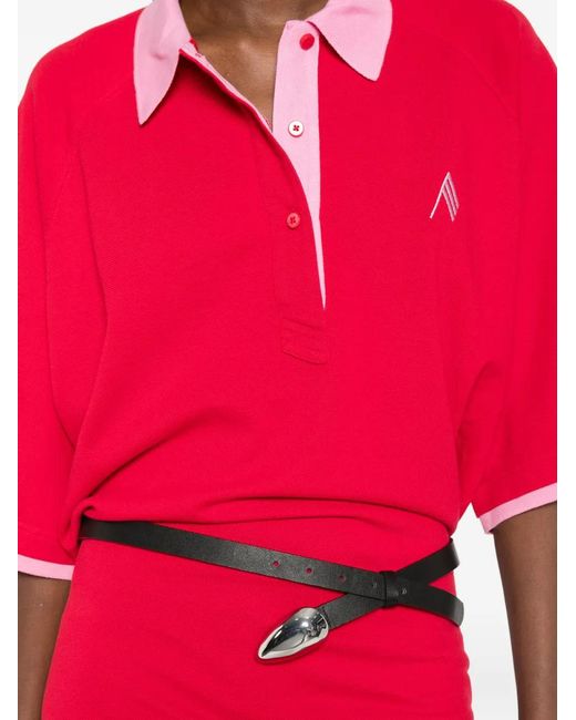 The Attico Contrast-Collar Logo-Embroidered Mini Dress