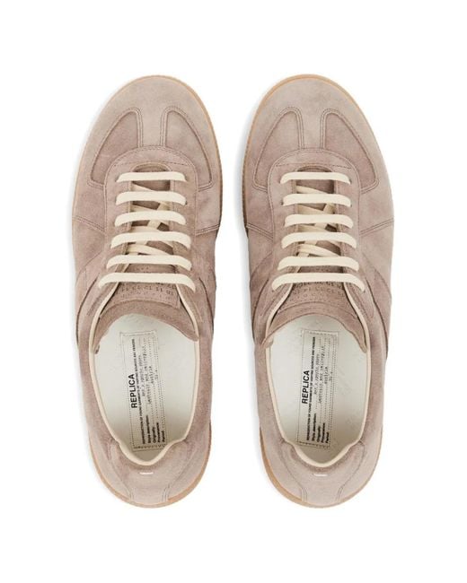 Maison Margiela Pink Replica Panelled Suede Sneakers for men