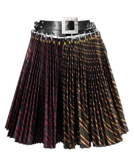 Chopova Lowena Black Carabiner-detail Striped Pleated Midi Skirt