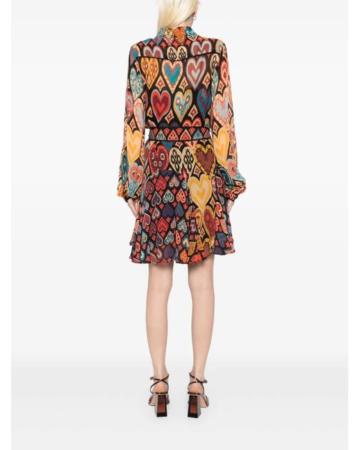Farm Rio White Belted Mini Shirt Dress, Hearts Ikat