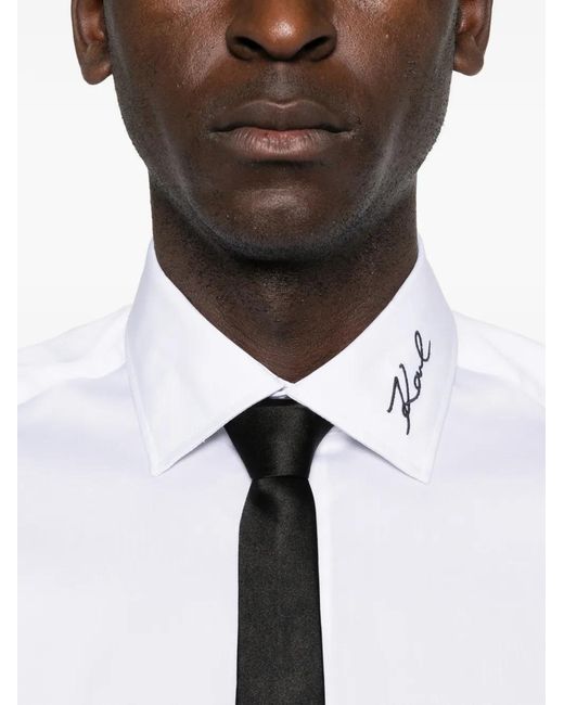 Karl Lagerfeld White Logo-Embroidered Shirt for men