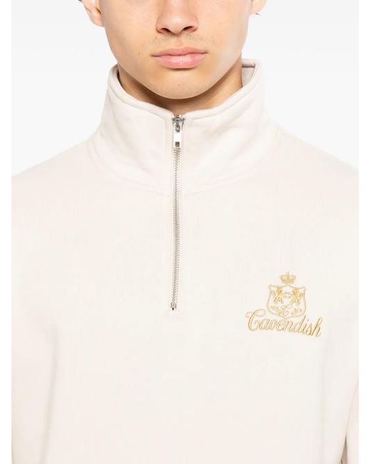 CAVENDISH® White Zip-Up Logo Sweatshirt for men