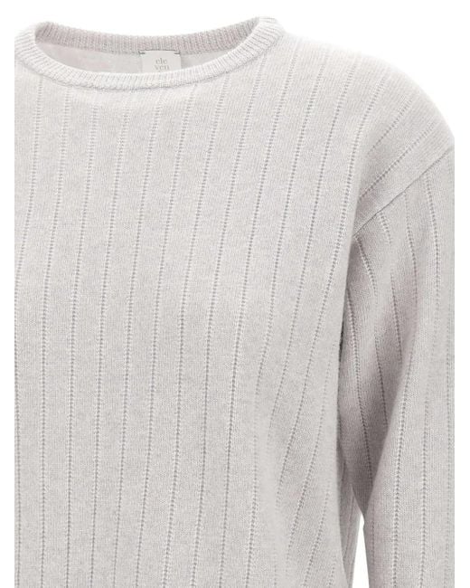 Eleventy White Ribbed Crew-Neck Sweater