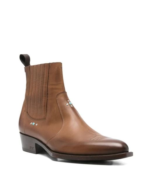 Lidfort Brown Stone-Embellished Leather Boots for men