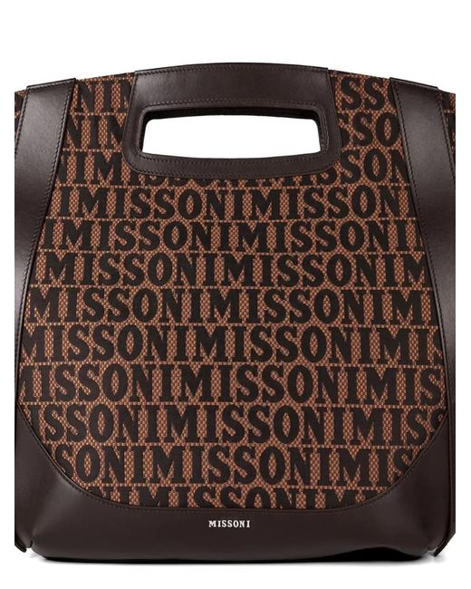 Missoni Brown Logo-Pattern Tote Bag