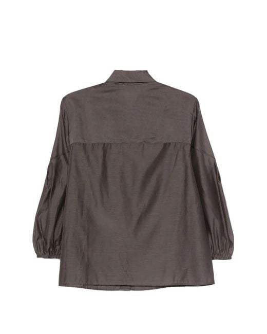 Peserico Gray Solid Shirt Collar Top