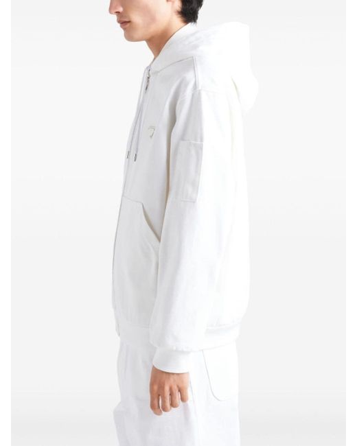 Hoodie zippé à plaque logo Prada pour homme en coloris White