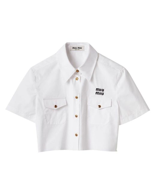 Miu Miu White Logo-embroidered Cotton Shirt