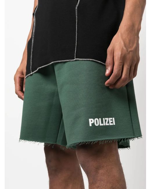 Vetements Green Polizei Raw-edge Shorts for men