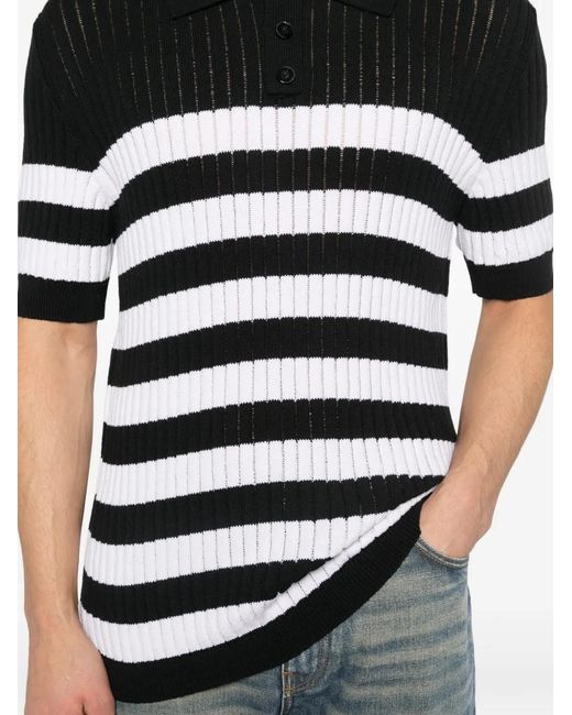 Balmain Black Striped-Pattern Polo Shirt for men