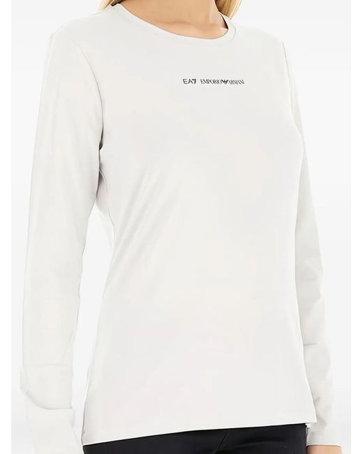 EA7 White Logo-Print Long-Sleeve T-Shirt