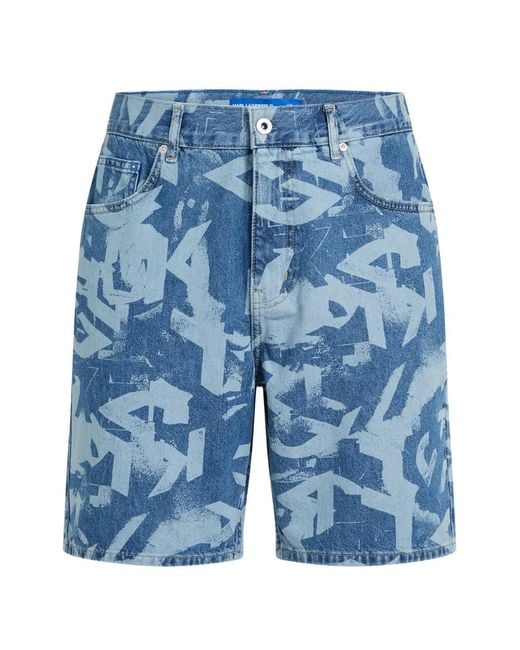 Karl Lagerfeld Blue All-Over Print Shorts for men