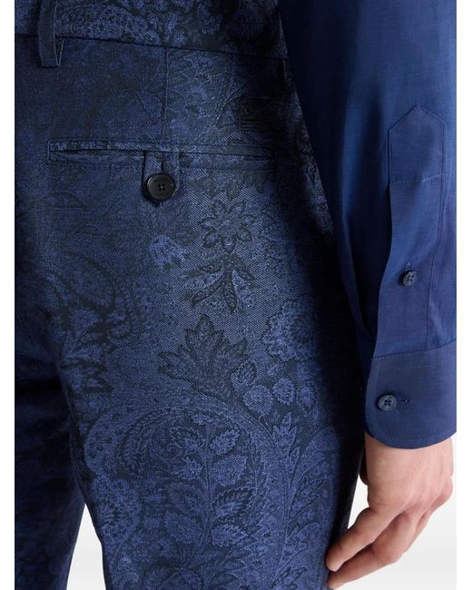 Etro Blue Jacquard Paisley-Motif Trousers for men