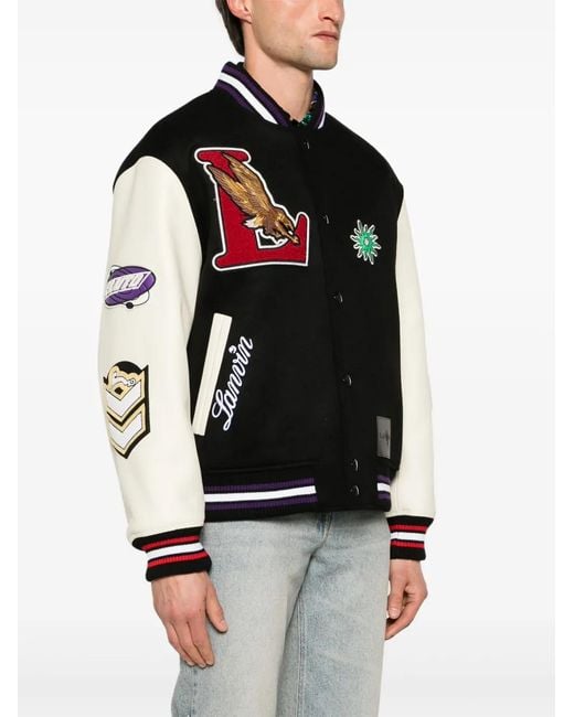 Lanvin Black Logo-Patch Varsity Jacket for men