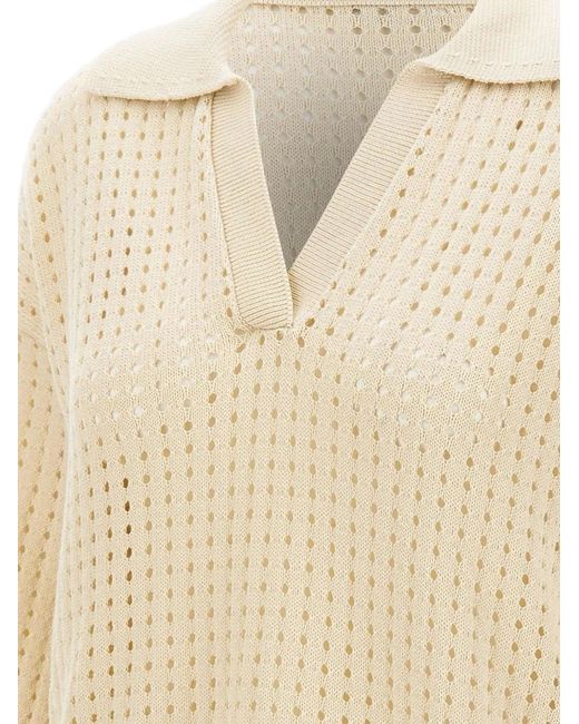 Kangra Natural Openwork V-Neck T-Shirt
