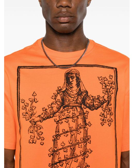 Etro Orange Logo-print Cotton T-shirt for men