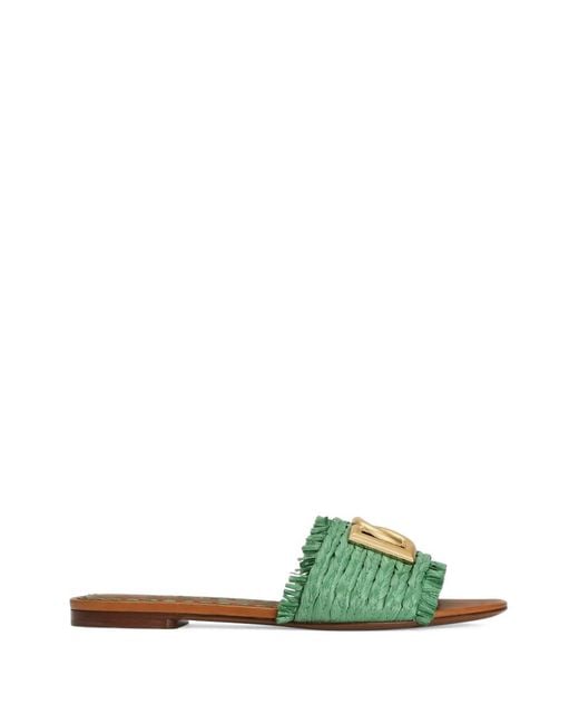 Dolce & Gabbana Green Raffia Slippers