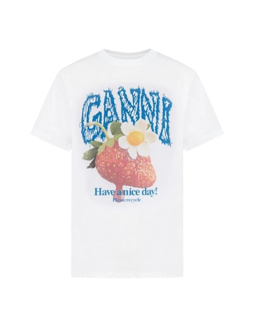 Ganni White T-Shirt With Strawberry