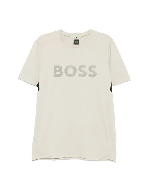 Boss White Logo-Print Panelled T-Shirt for men