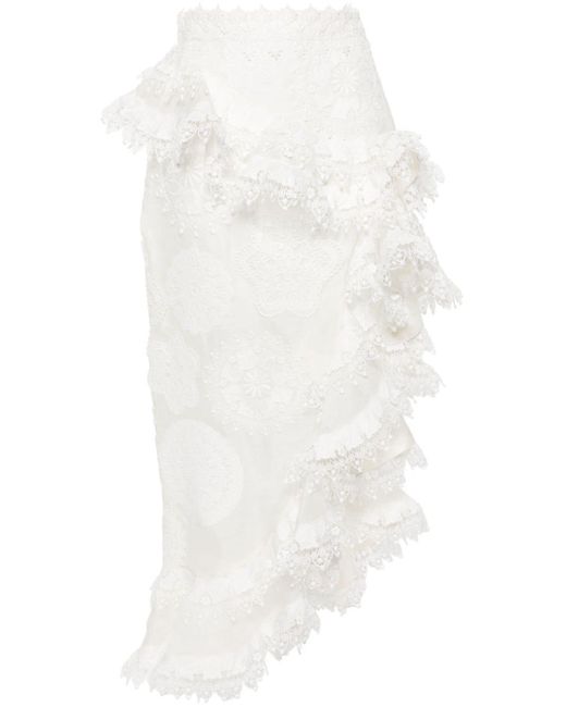 Zimmermann White Asymmetric Lace Midi Skirt