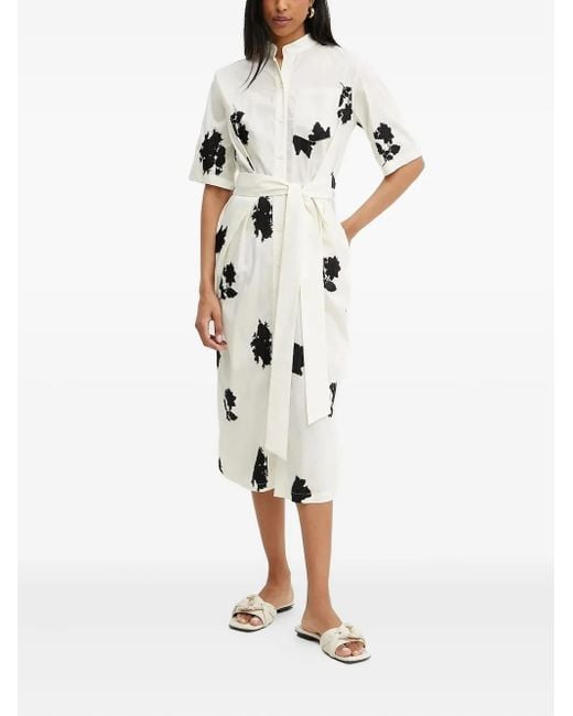 Liviana Conti White Floral-Print Belted Shirt Dress