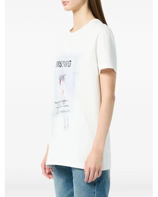 Blumarine White Dolphin-Print Jersey T-Shirt