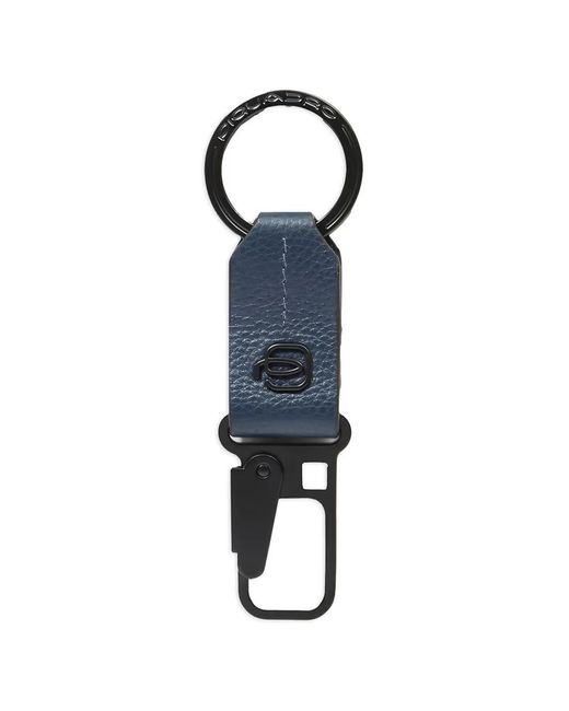 Piquadro Blue Carabiner Leather Keychain for men