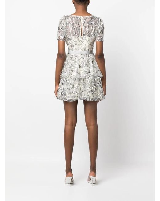 Self-Portrait White Sequined Tiered Minidress