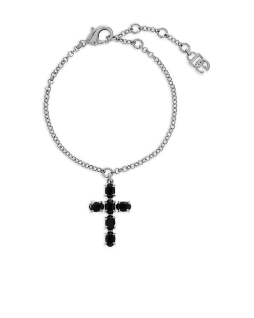 Dolce & Gabbana White Cross-Pendant Fine-Link Bracelet