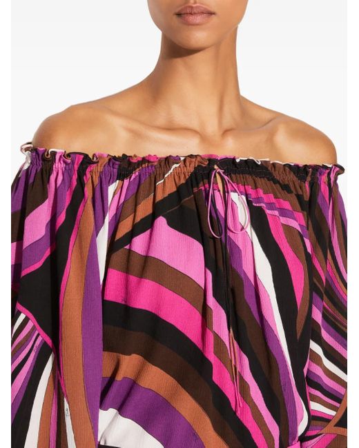 Emilio Pucci Red Iride-Print Off-Shoulder Top