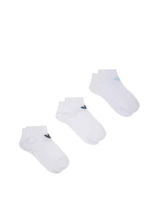 Emporio Armani White Logo-Detail Socks (Set Of Three) for men