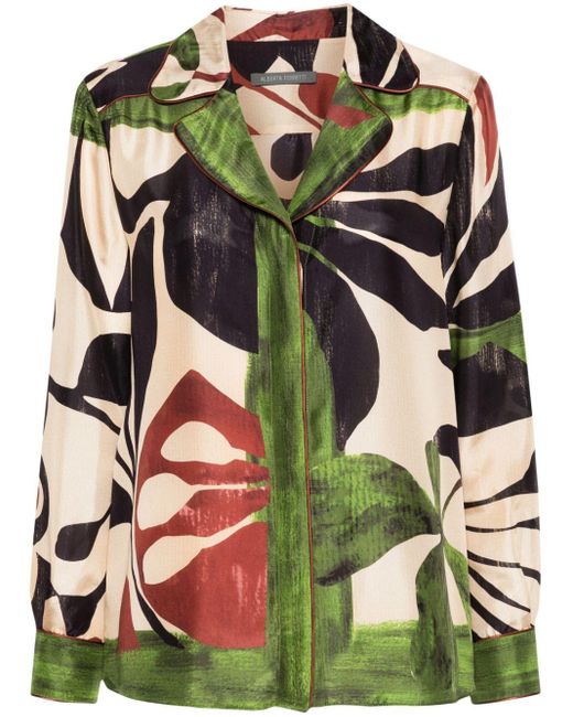 Alberta Ferretti Green Abstract-print Satin Shirt