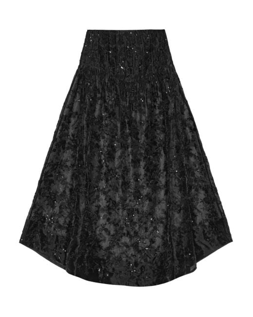 Ganni Black Sequin-Embellished Floral Skirt