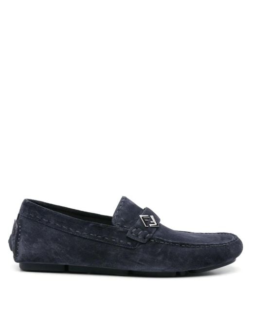 Fendi Blue Leather Loafers for men