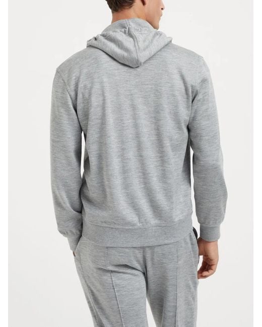 Brunello Cucinelli Gray Silk And Cashmere Hoodie for men