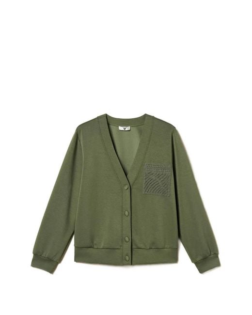 Twinset Green Scuba Crochet-Detail Cardigan