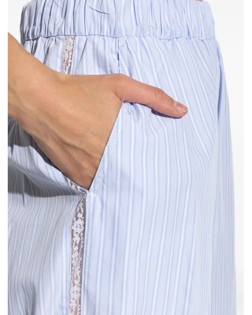 LoveShackFancy Blue Gestreifte Hose mit Spitzenbesatz