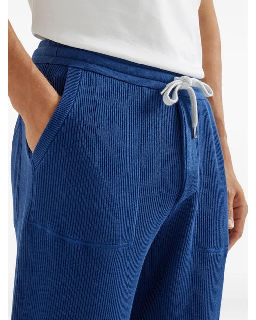 Brunello Cucinelli Blue Ribbed-Knit Track Pants for men