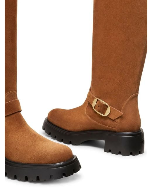Stuart Weitzman Brown Suede Over-the-Knee Moto Tall Boots