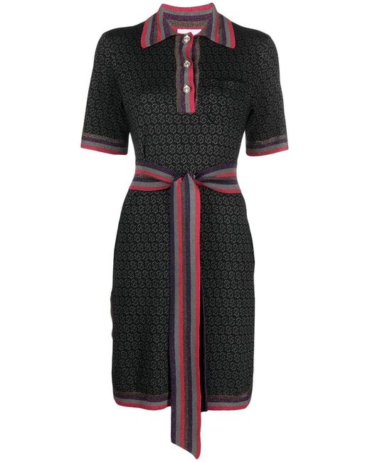 Ferragamo Black Monogram Tie-Waist Knitted Dress