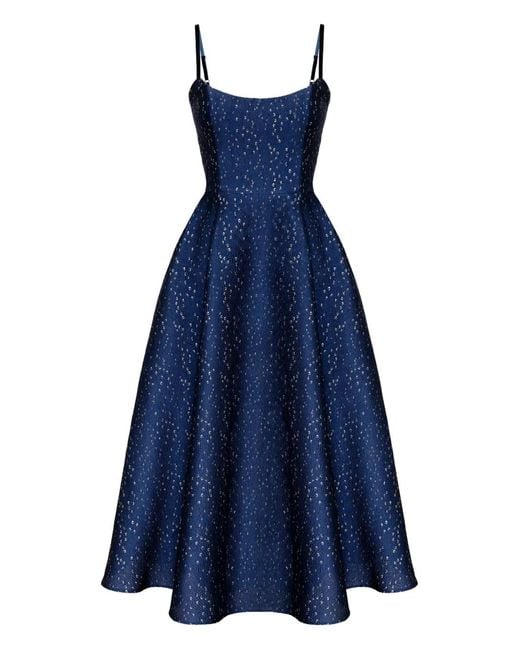 POST MERIDIEM Blue Jacquard Corset-Bustier Midi Dress