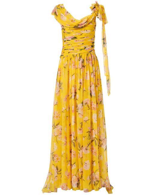 Carolina Herrera Yellow Draped Floral-Print Dress
