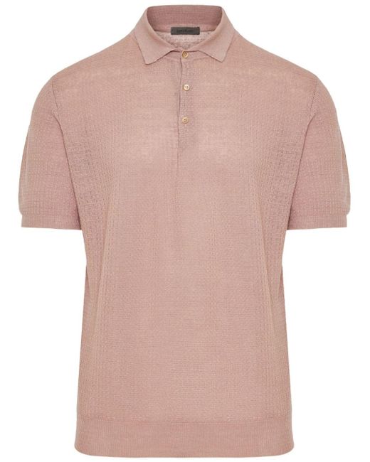Corneliani Pink Textured-finish Cotton Polo Shirt for men